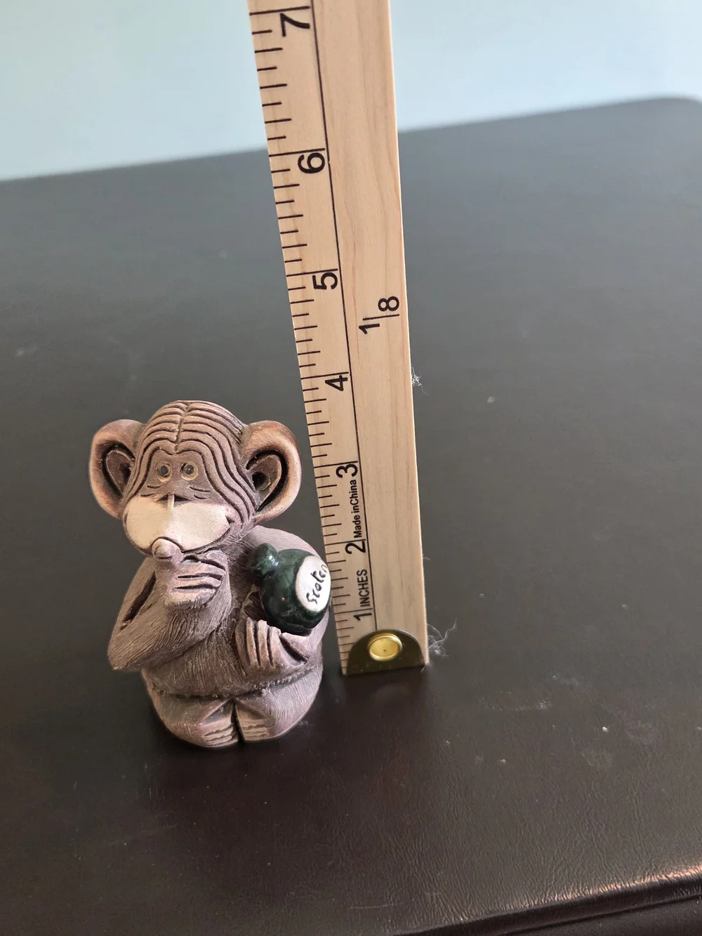 Artesania Rinconada #046 Chimp w/ Bottle Figurine | Vintage Retired Uruguay Clay